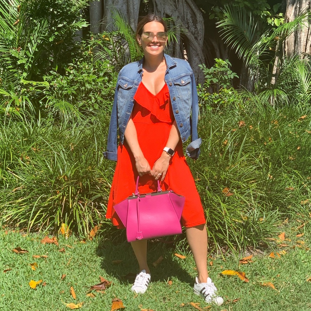 Red draped midi dress